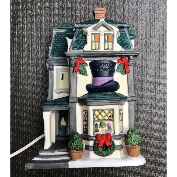 VILLAGE SQUARE COLLECTIBLES PORCLEAIN LIGHTED HOUSE "HATFIELDS HABERDASHERY" - Picture 9 of 15